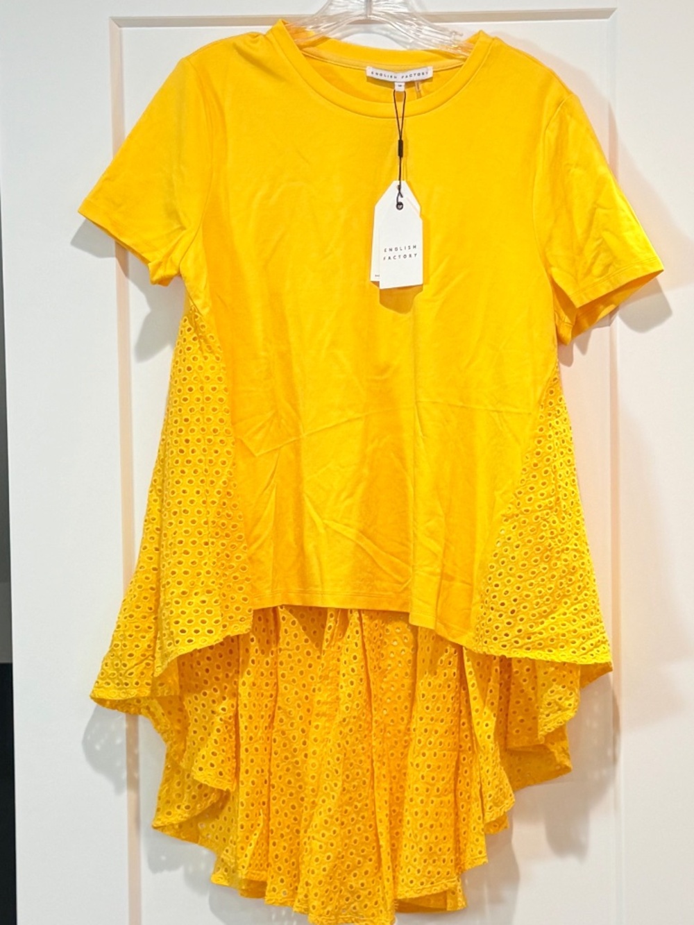 NWT English Factory Yellow Eyelet Maxi T Shirt Blouse Top Women's Size M NEW